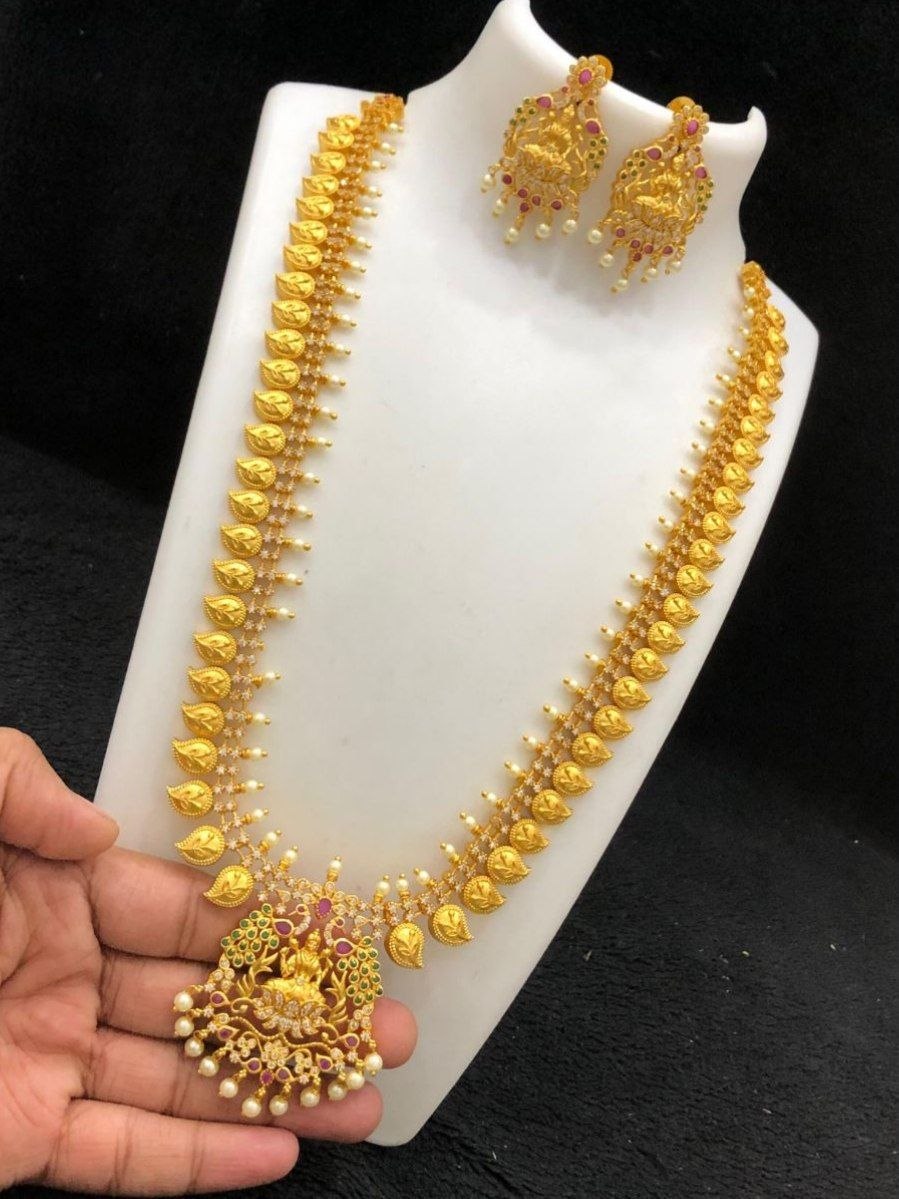 Antique Manga design Lakshmi Peacock Stone Haram set